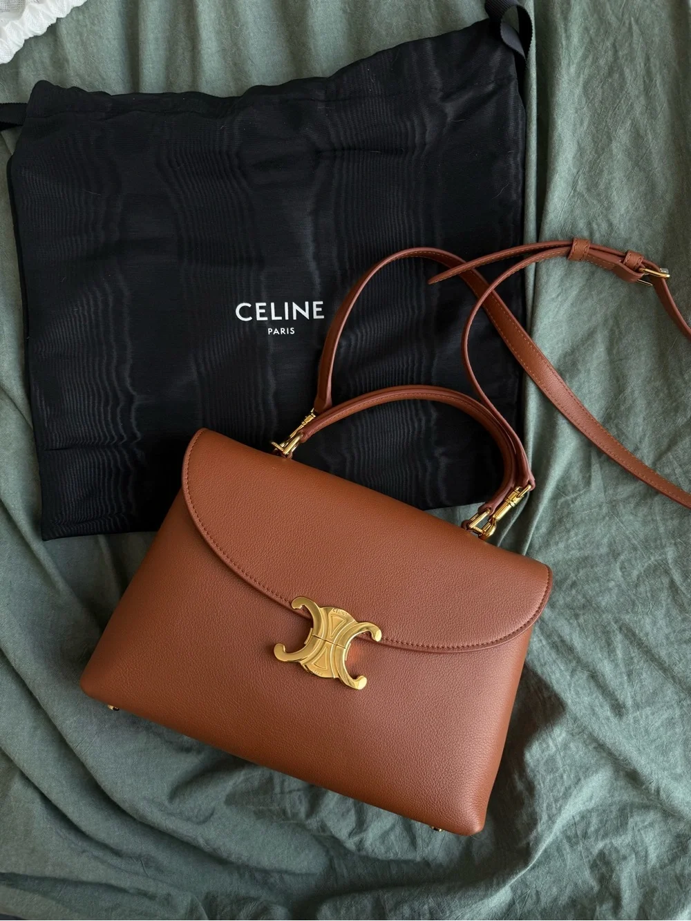 Celine Medium Nino Bag in Supple Grained Calfskin Leather in Tan